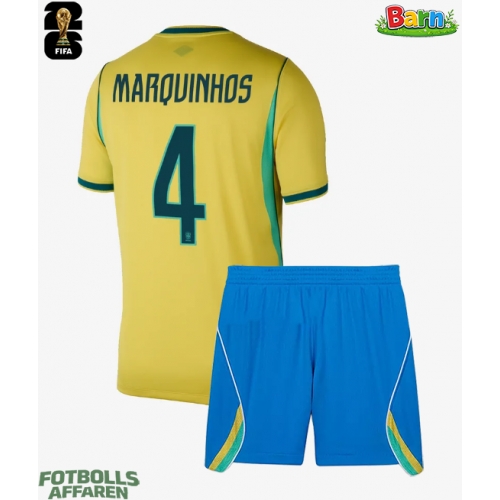 Brasilien Marquinhos #4 Hemmaställ Barn VM 2026 Kortärmad (+ Korta byxor)